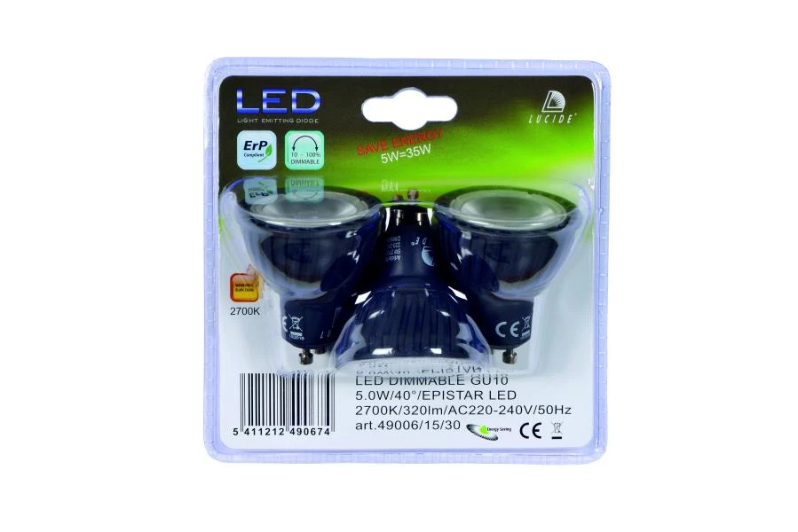 Lucide MR16 - Ampoule led - Ø 5 cm - LED Dim. - GU10 - 3x5W 3000K - Noir - détail 2